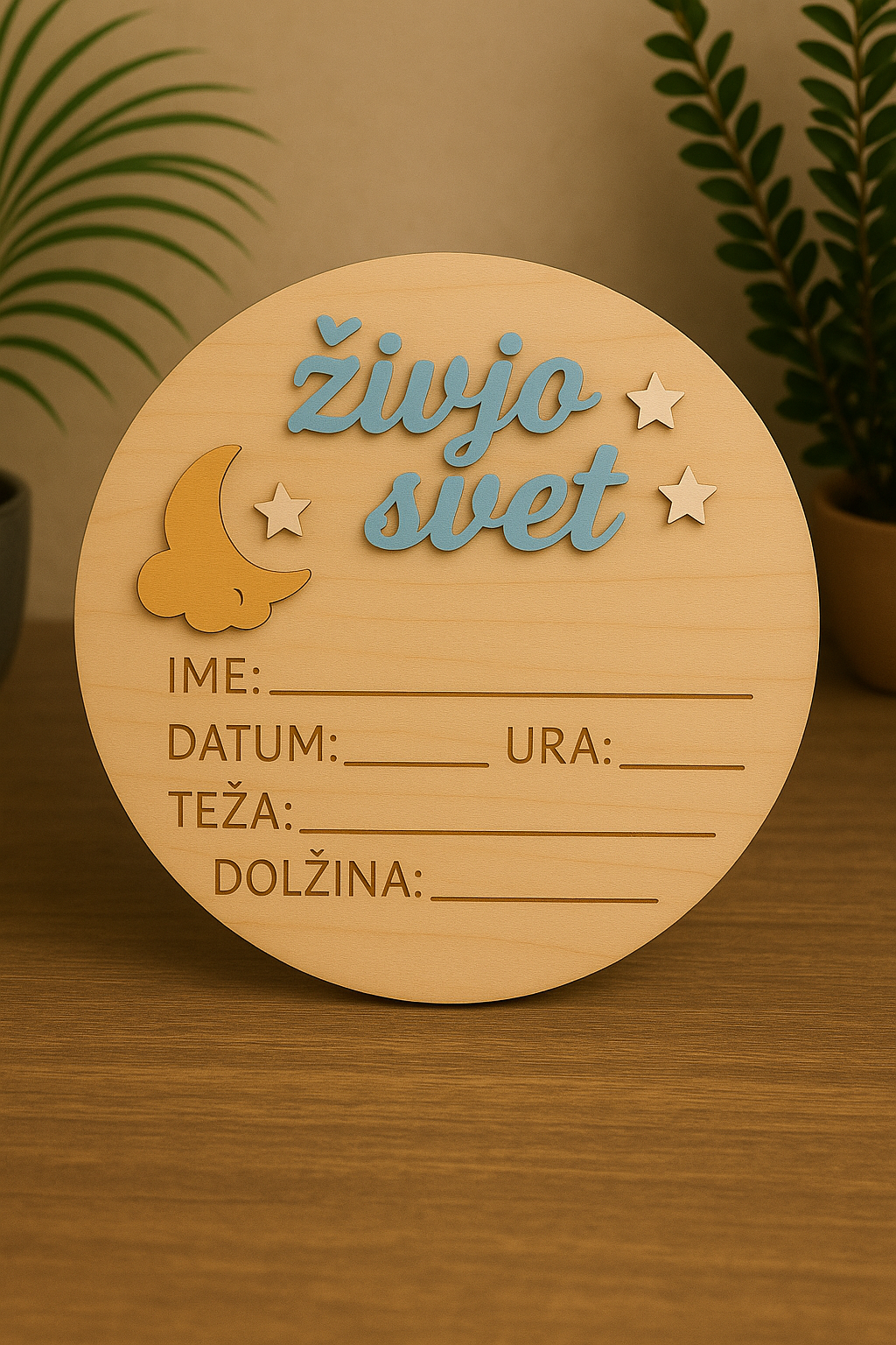 Tablica "Živjo svet" lunica in zvezdice