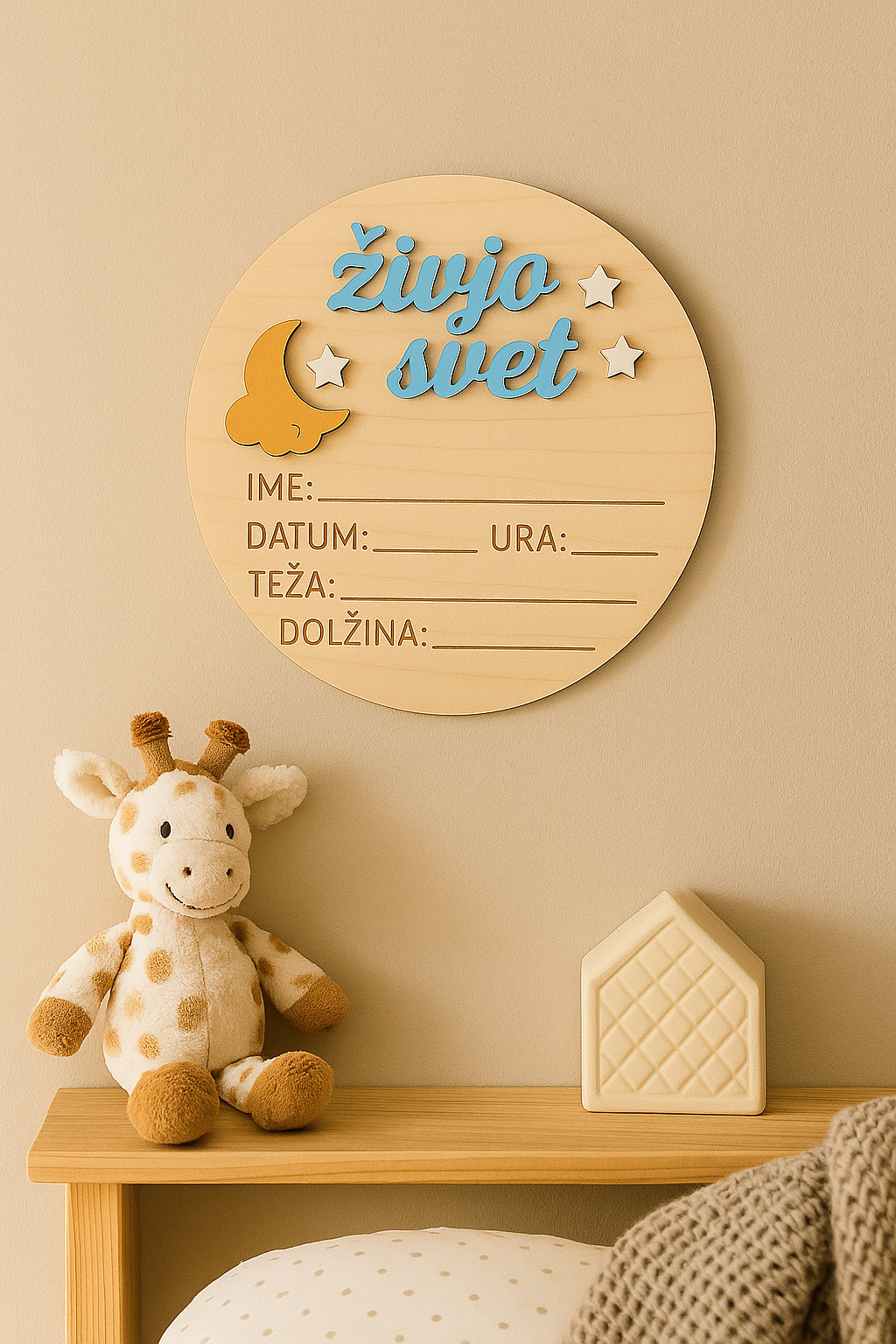 Tablica "Živjo svet" lunica in zvezdice